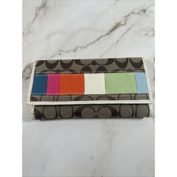 COACH Vintage Signature Patchwork Leather Zip Around Wallet 8" - Picture 1 of 11